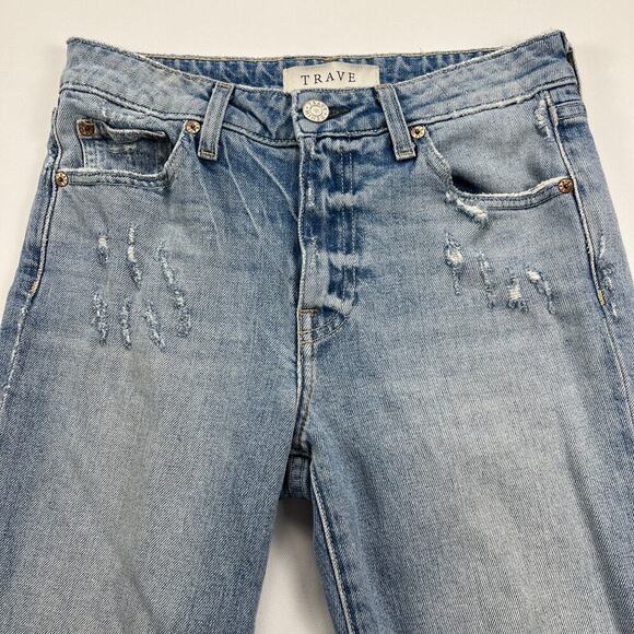 Trave Colette Kick Flare Distressed Jeans Fray Hem Wild Thing Wash Size 25 - Picture 3 of 15